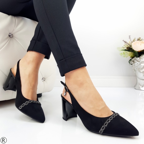 Дамски елегантни обувки в черен цвят от велур - Melina Black