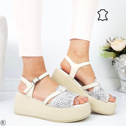 Дамски сандали на платформа от естествена кожа- Kiara Beige