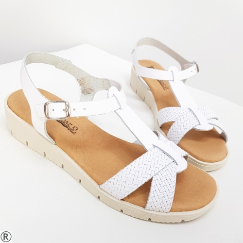 Дамски сандали от естествена кожа на малка платформа- Odesa White