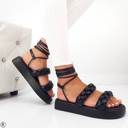 Дамски сандали на равна платформа в черен цвят- Olana Black