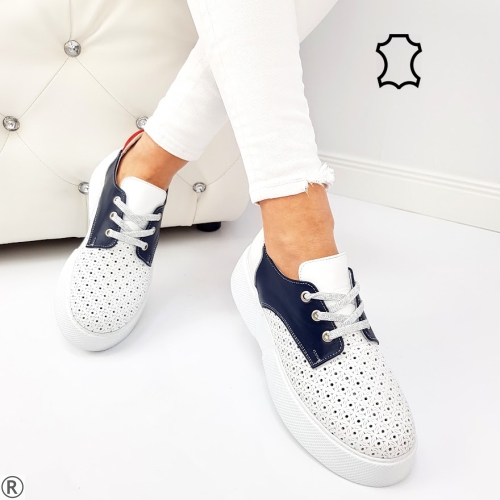 Дамски равни обувки на платформа естествена кожа- Karmen White