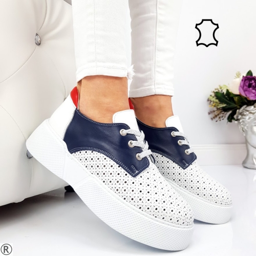 Дамски равни обувки на платформа естествена кожа- Karmen White