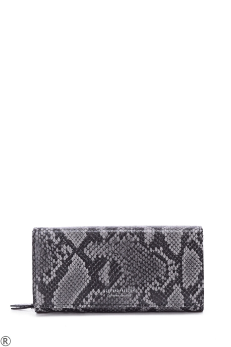 Дамско портмоне със змийски принт в черен цвят- Cindy Black