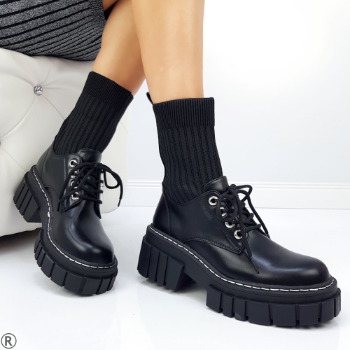 Дамски боти - обувки с плетиво в черен цвят- Greisi Black