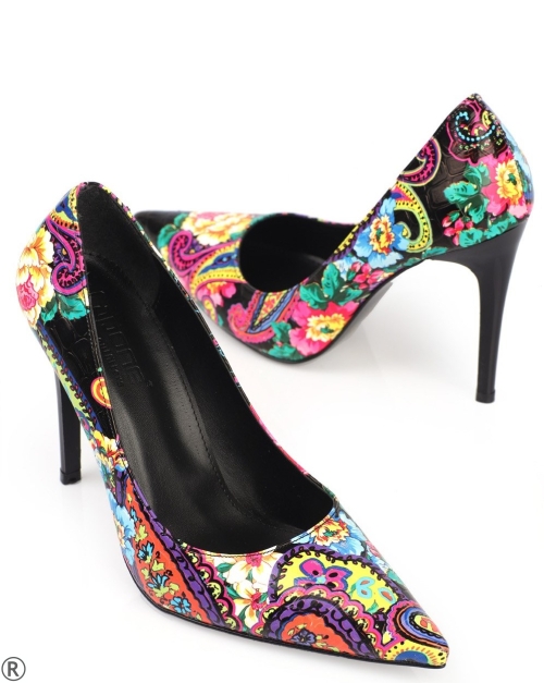 Дамски цветни обувки на тънък ток- Charlotte