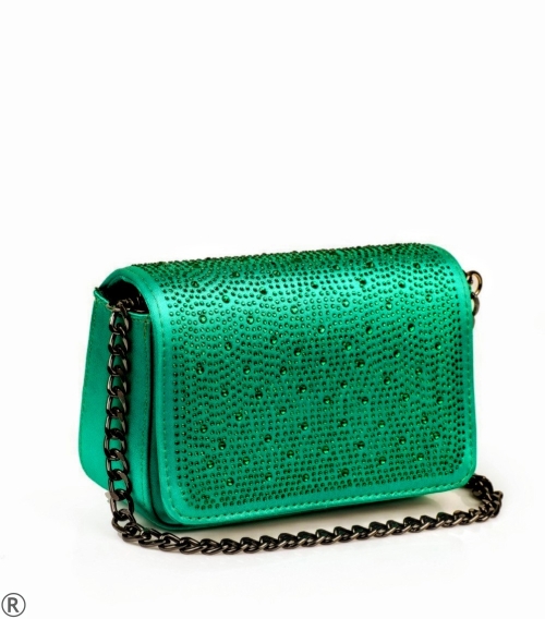 Елегантна чанта в зелен цвят с камъни- Aurélie Green