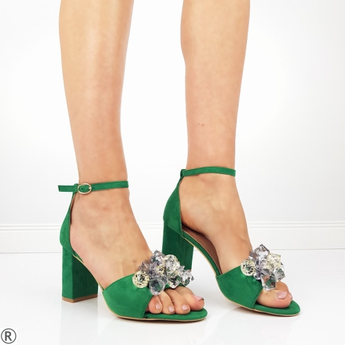 Дамски сандали в зелен цвят с камъни - Laura Green