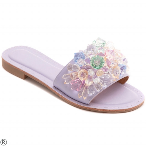 Лилави дамски чехли с камъни- Sintia Purple
