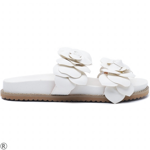 Дамски чехли в бял цвят с цветя- Luana White