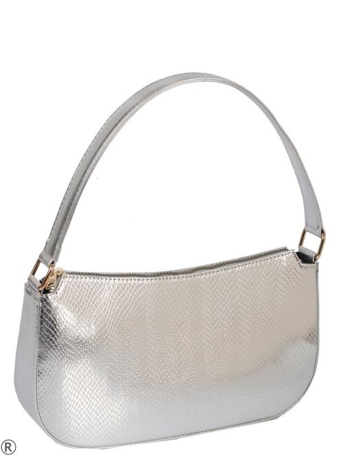 Малка чанта със змийски принт в сребърен цвят- Lian Silver