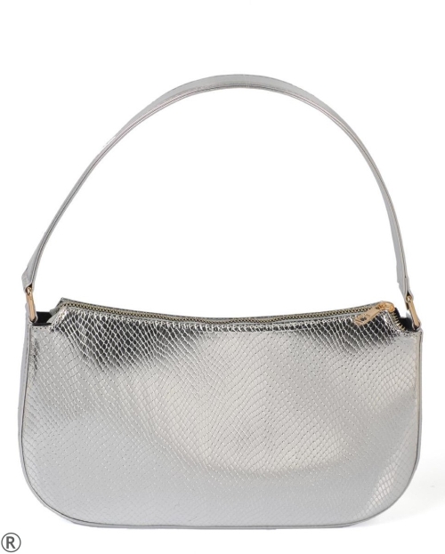 Малка чанта със змийски принт в сребърен цвят- Lian Silver