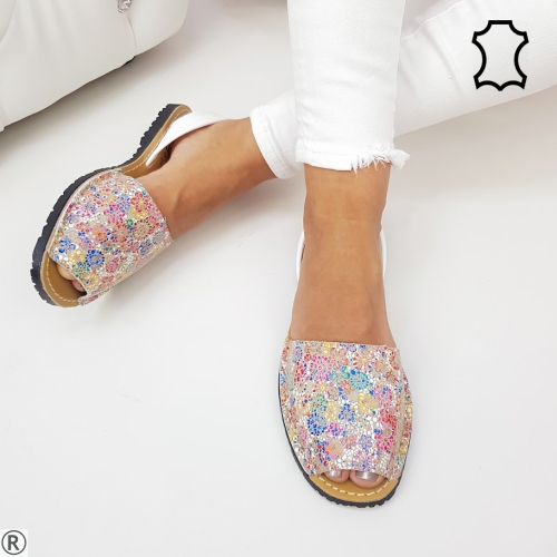 Шарени сандали от естествена кожа- Deni Flower