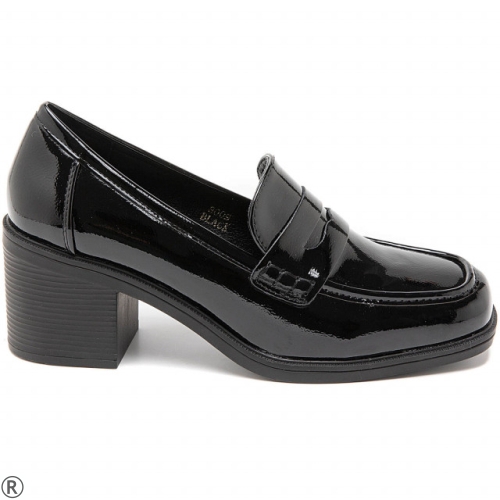 Елегантни обувки от черен лак на широк ток- Amanda Black