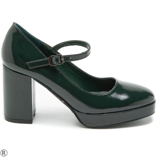 Елегантни обувки в тъмно зелен лак на ток и платформа- Prey Green