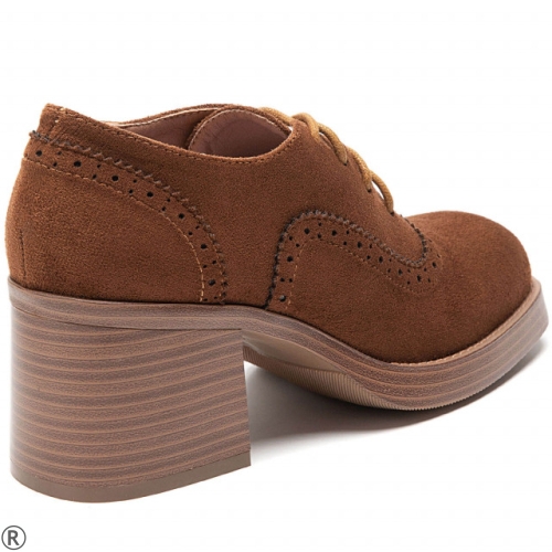 Дамски обувки на широк ток и платформа в кафяв цвят- Biana Brown