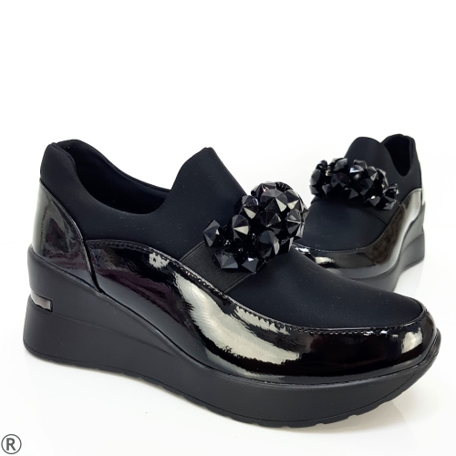 Дамски обувки на платформа с камъни- Valissa Black