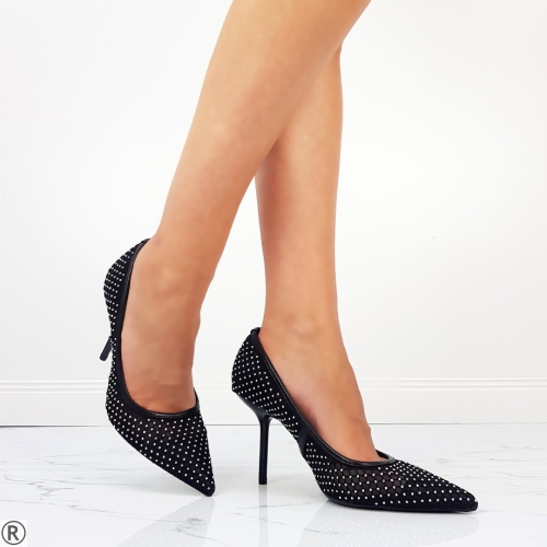 Дамски елегантни обувки с камъни- Aida Black