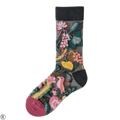 Дамски копринени чорапи с цветя - Flowers and Birds