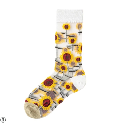 Дамски мрежести чорапи със слънчогледи- Yellow Sunflower