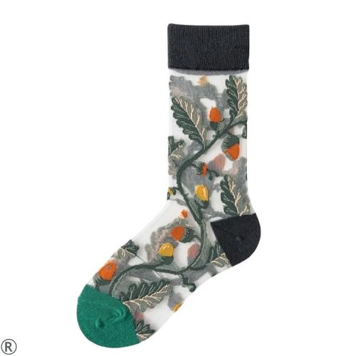Дантелени чорапи с бродерия за лятото- Green Leaves