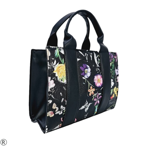 Дамска чанта в черен цвят с цветя- Tina Flowers