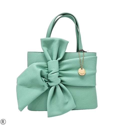 Елегантна чанта в цвят тюркоаз с декорация панделка- Edena