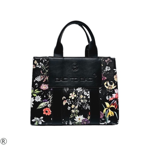 Елегантна чанта в черен цвят с цветя- Mia Black Flowers