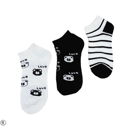 Комплект от три чифта къси памучни чорапи с мечета