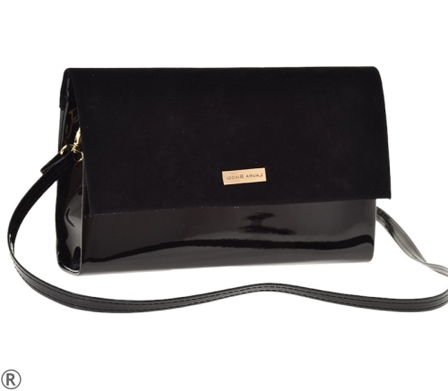Елегантна чанта плик в черен лак и велур- Multi Black 