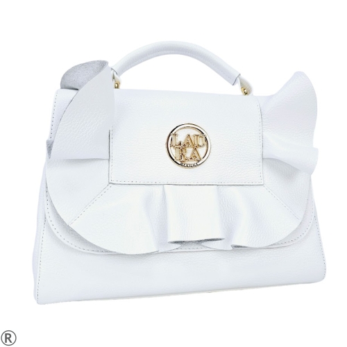 Бяла дамска чанта от естествена кожа- Laura Biaggi