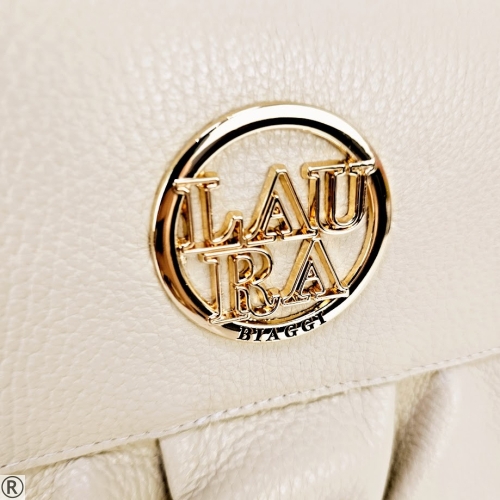 Бежова дамска чанта от естествена кожа- Laura Biaggi