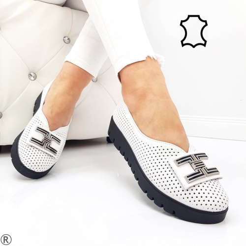 Бели дамски обувки от естествена кожа- Florans White