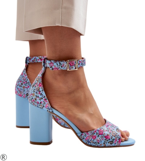 Дамски сандали в син цвят с цветя- Qnita Blue
