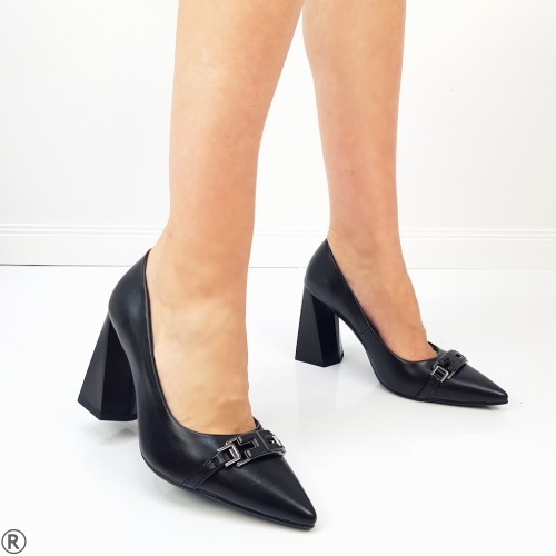 Елегантни обувки на широк ток в черен цвят- Eliza Bulgaria