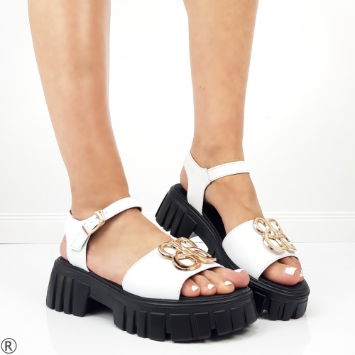 Бели сандали от естествена кожа- Brita White