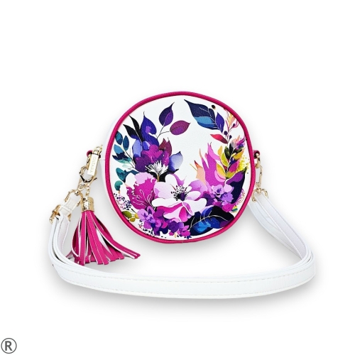 Кръгла чанта през рамо с цветя- Chiara White