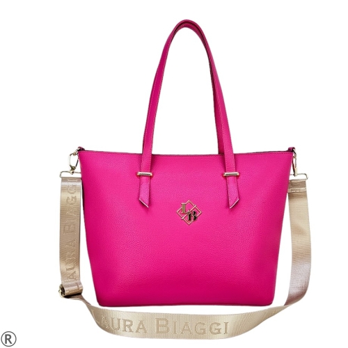 Стилна дамска чанта в цвят фуксия- Laura Biaggi