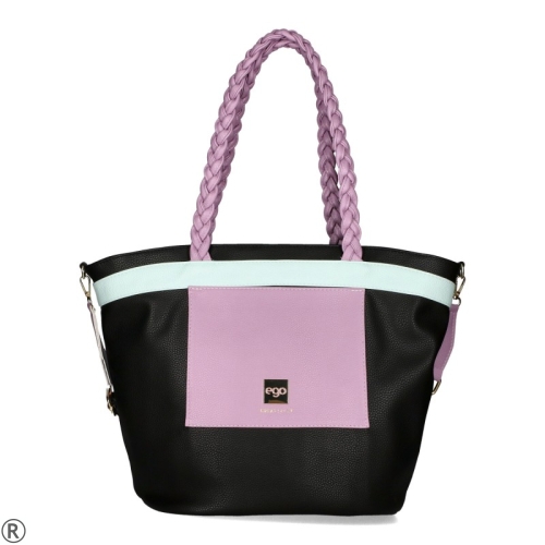 Голяма чанта в черен цвят с мента и лилаво  EGO- Black