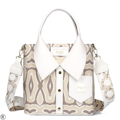 Дамска чанта тип риза в бял и бежов цвят EGO- White/Beige