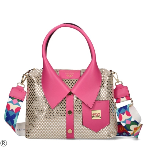 Дамска чанта тип риза от естествена кожа EGO- Gold/Pink