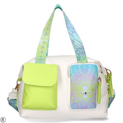 Голяма дамска чанта в бял и цвят лайм  EGO- Green