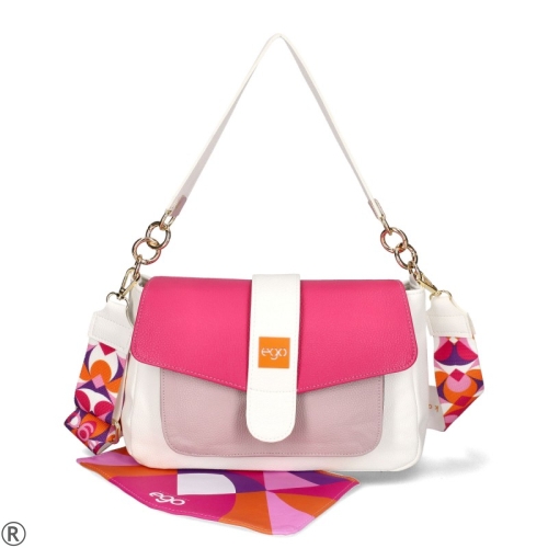 Чанта през рамо с два капака EGO- White/Pink