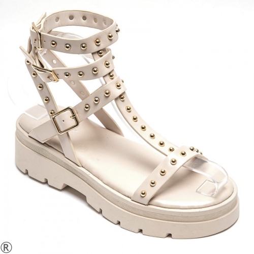 Бежови сандали със златни капси- Aida Beige 10396