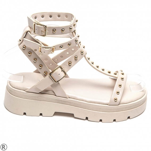 Бежови сандали със златни капси- Aida Beige 10396