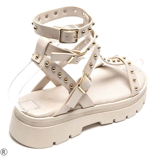Бежови сандали със златни капси- Aida Beige 10396