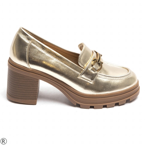 Дамски мокасини на широк ток и платформа- Rita Gold 9147