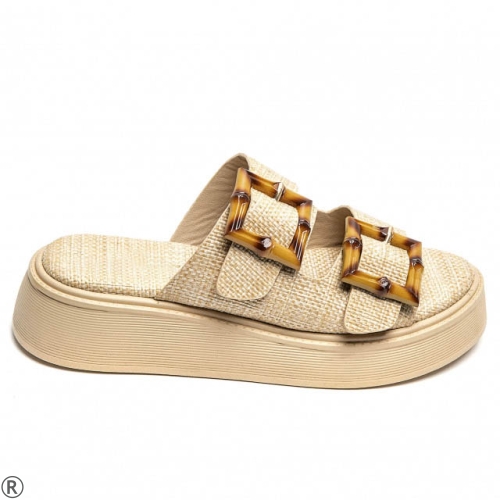 Бежови чехли на платформа- Salma Beige 10486