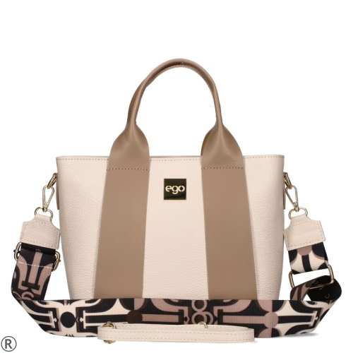 Бежова чанта от естествена кожа с две лица- EGO Beige 10500