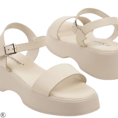 Бежови дамски сандали на удобна платформа- Valera Beige 10533