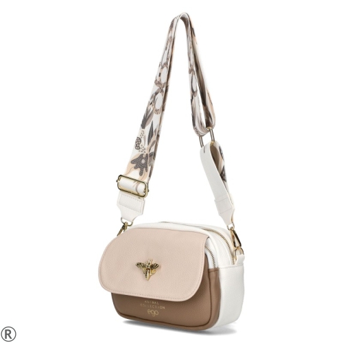 Цветна чанта от естествена кожа с капак- EGO Beige 10535